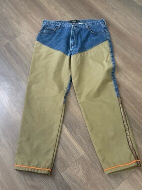 Two-Tone Denim & Olive Workwear Pants upcycled y2 k